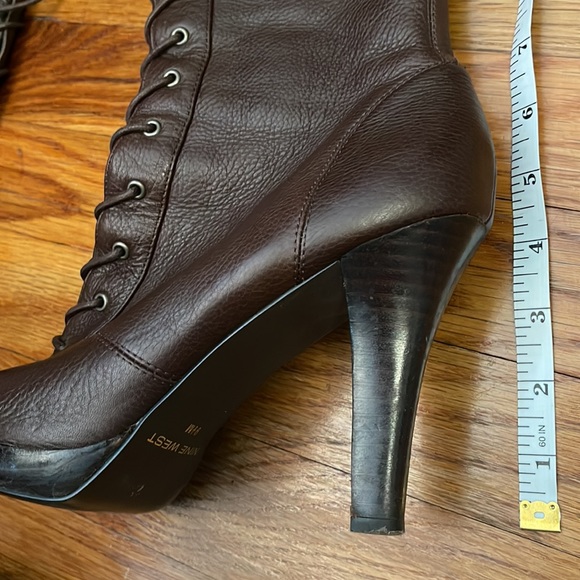 Dark Brown Tall Leather Boots with Laces and side zipper GORGEOUS for fall π - Picture 2 of 9